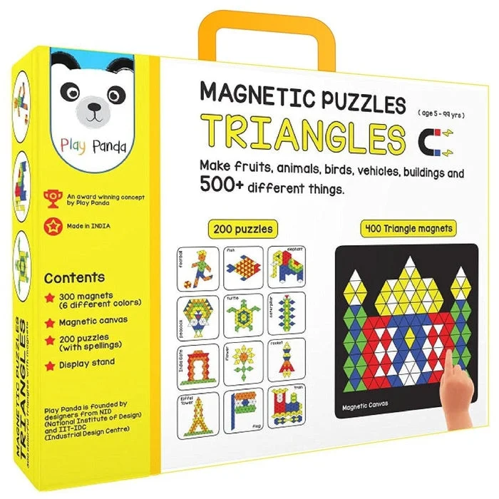 Magnetic Puzzles : Triangles with 400 Magnets, 200 puzzles, Magnetic Board and Display Stand