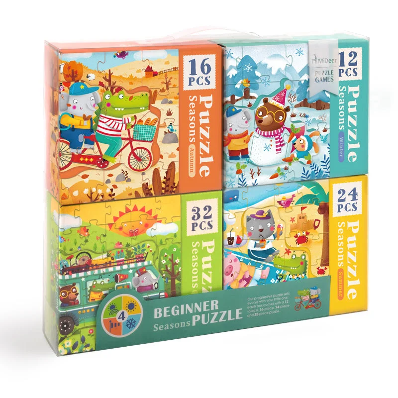 Set of 4 Progressive Puzzles: Seasons Winter, Spring, Autumn and Summer