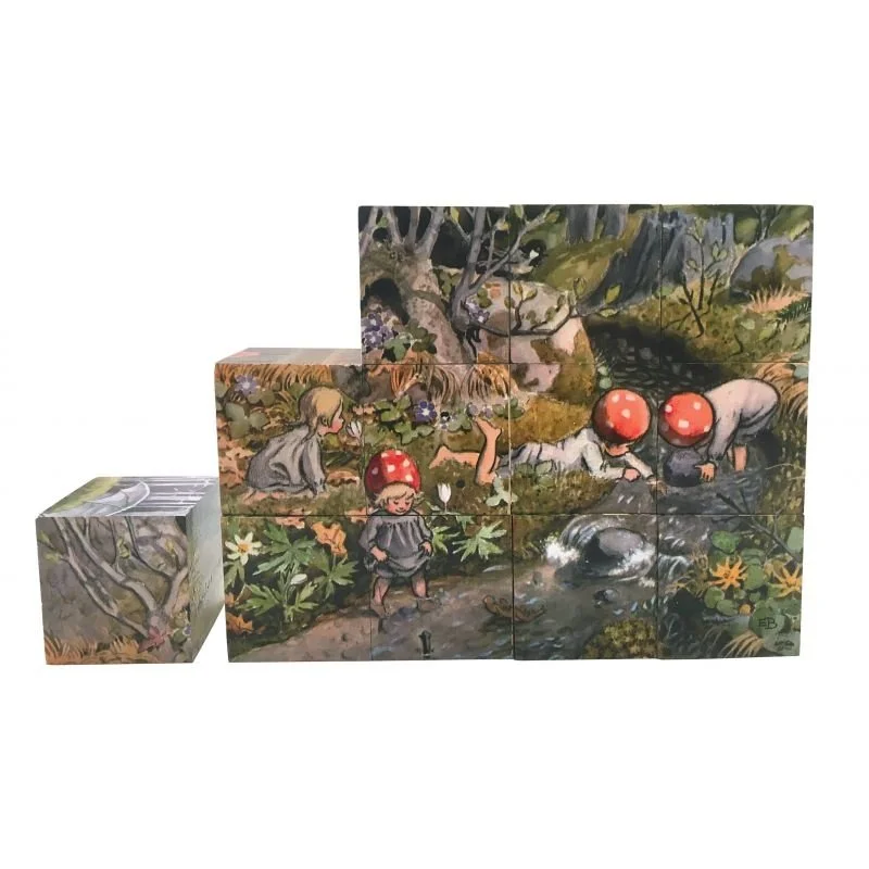 Elsa Beskow - Children of the Forest (Tomtebobarnen) Block Cube Puzzle