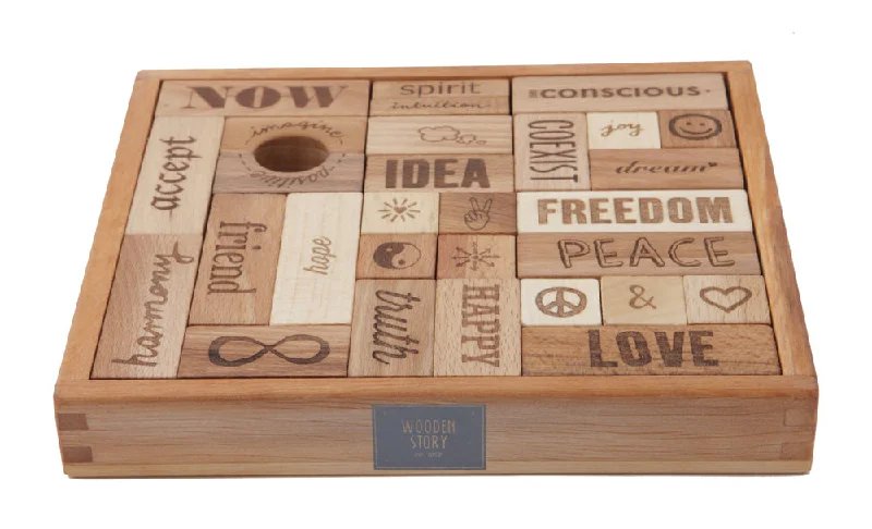 Peace & Love Natural Colored Blocks In Tray – 29  pcs