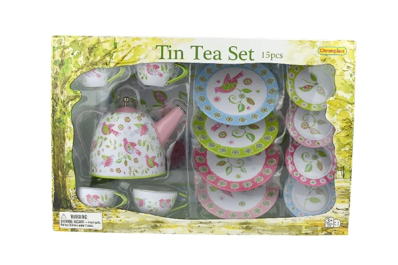 TEA SET TIN BIRD DESIGN 15PCS