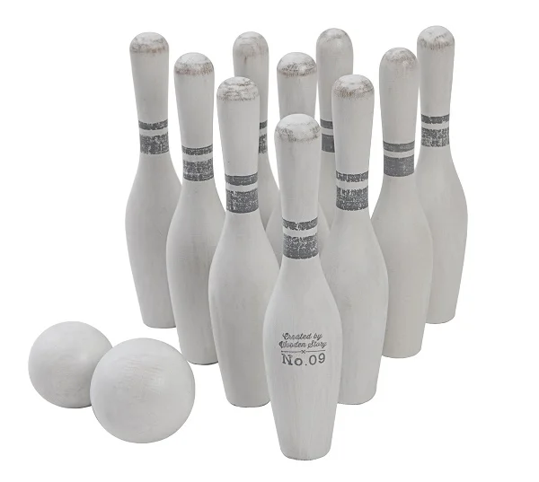 Vintage Wooden Bowling Pin Set – 10 pins & 2 balls