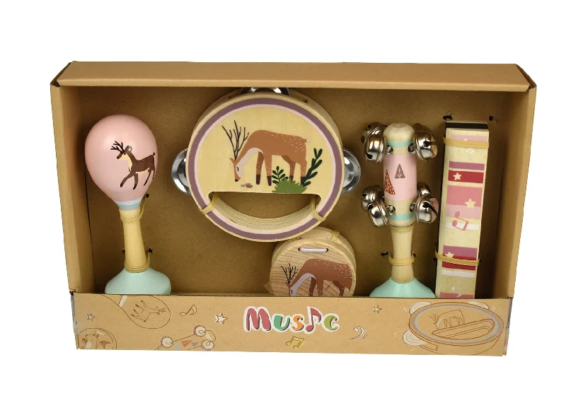 WOODEN 5PC MUSICAL SET DEER