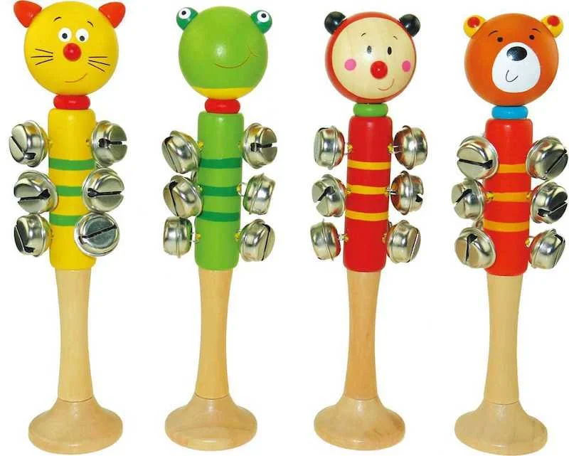 WOODEN ANIMAL BELL STICK W BASE