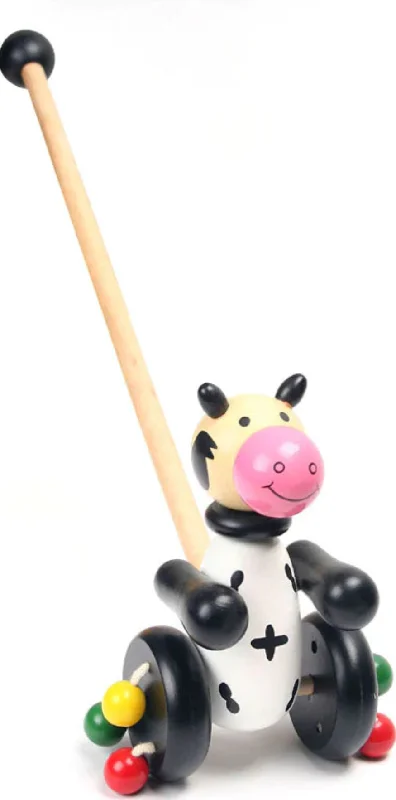 WOODEN ANIMAL PUSH ALONG COW