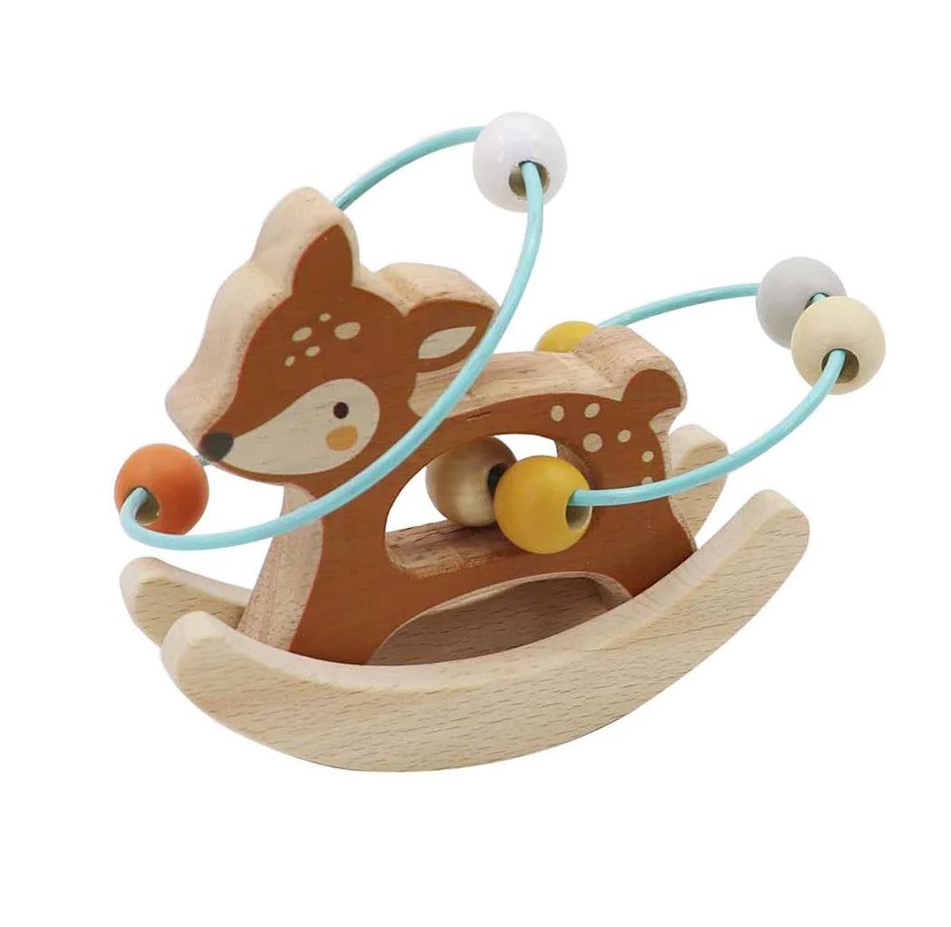 WOODEN BEAD MAZE ON ROCKING BASE DEER