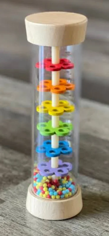 WOODEN RAINMAKER RATTLE IN CLEAR TUBE