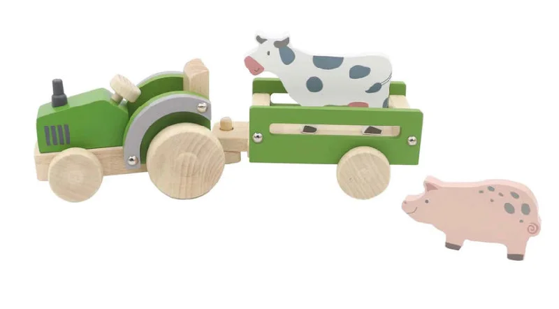 WOODEN TRACTOR W FARM ANIMAL