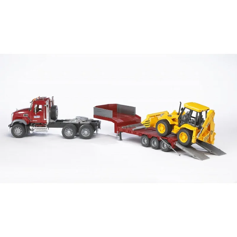 Bruder MACK Granite Flatbed Truck with JCB Loader Backhoe