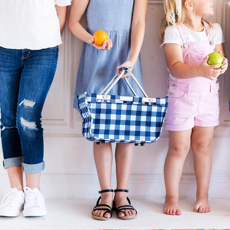 Navy Check Mini Market Tote `